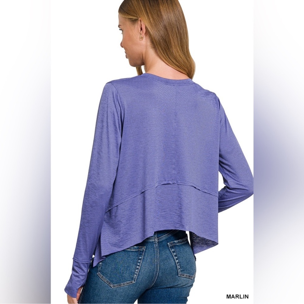Zenana Long Sleeve Top - Blue cropped - Picture 3 of 4